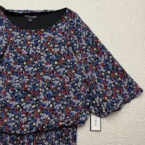Sam and Jess Blouse Womens XS Black Multi Floral Smocked Waist Dolman